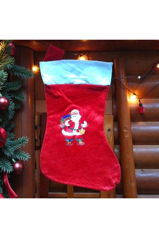 Mini Boy 30 Cm Noel Baba Çorabı Yılbaşı Süsleri Noel Babalı Çorap Noel Baba Figürlü Çorap 30x17 Cm