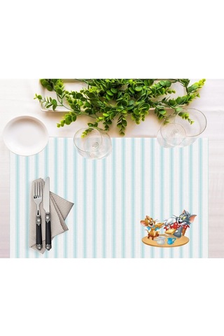 Tom And Jerry Striped Kumaş Amerikan Servis 4'lü Set 35x50cm- Warner Bros Lisanslı Ürün, Keten Kumaş Çok Renkli