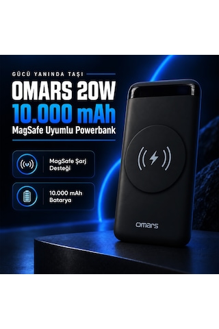 Omars OMWS008 20 W 10000 mAh Kablosuz Led Göstergeli Powerbank Siyah