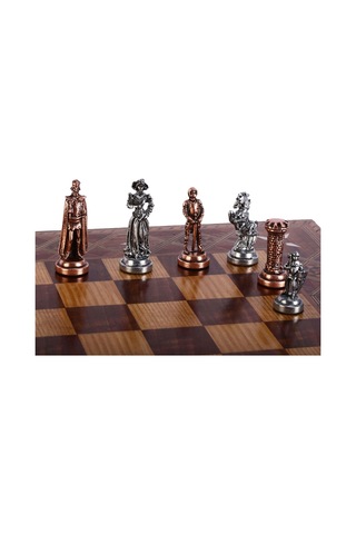 Orta Boy Metal İngiliz Satranç Takımı Antik Ve El Yapımı Masif Ahşap Sandıklı Satranç Tahtası