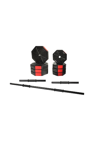 Tan Spor 60 KG Dambıl Halter Ağırlık Düz Bar Seti Kırmızı Kapaklı 150 CM