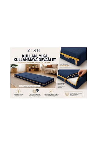 Zishome Tek Kişilik Katlanır Yatak, Misafir Yatağı, Yer Yatağı 5'i 1 Arada Akıllı Tasarım Tek Kişilik Katlanır Sünger Yatak 24 Dns Sünger Fermuarlı Yıkanabilir Kılıflı İnterno Base Keten Kumaşlı Zishhome