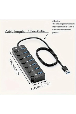 Xuweiwei 7 Portlu Usb Genişletici Macbook Dizüstü Bilgisayar Surface Pro Ps4 Flash Sürücü Harici Disk İçin Usb Hub 3 0 7 Port Splitter