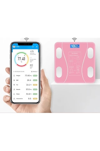 Pembe Renk Bluetooth Özellikli Akıllı Tartı Çok Renkli