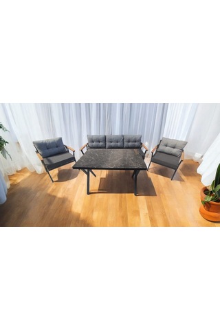 Pi Locca Bahçe Balkon Mobilyası Antrasit Gri 3+1+1 Perla Masa Antrasit - Gri