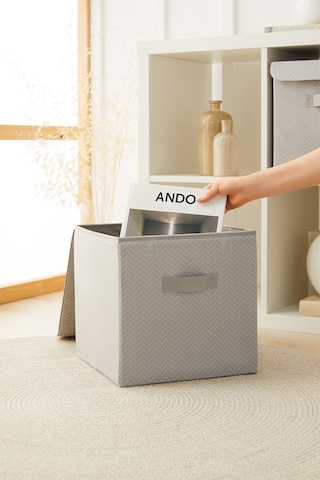 Ocean Home Textile 2'li Gri Balıksırtı Kapaklı Kutu Set 30 x 30 x 30 cm