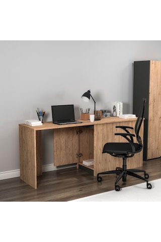 Arnetti Akser Dolaplı Geniş Çalışma Bilgisayar Masası Atlantik Çam Antrasit - Akser