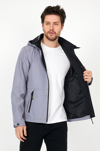 Sivaist Yeni Sezon Erkek Gri Softshell Kapüşonlu Iç Cepli Mont