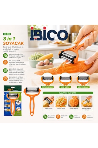İbico İ22-466 Soyacak 3in1 360 Başlı Metal Gülenyüz Emojili Renkli Plastik Sap