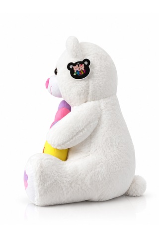 Renkli Kalpli Ayıcık Peluş Oyuncak Ayıcık 60cm - Hediyelik Peluş Oyuncak 001 - Beyaz