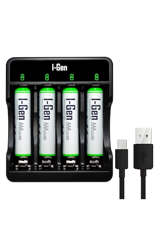 I-Gen G465 4'lü Pil Şarj Aleti + 4 Adet AAA 650 mAh Şarjlı İnce Kalem Pilli Set