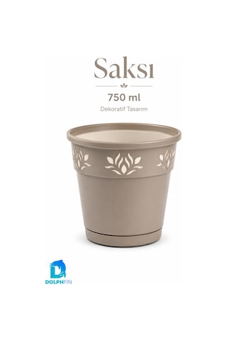 750 Ml Dekoratif Alt Tabaklı Plastik Saksı 11,5x11,5x11 Cm Karışık Renk
