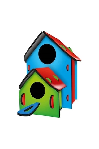 Maket Boyanabilir Kuş Evi Boyama Maketi Naturel Ahşap Boyama Bırd House 6 Renk Akrilik Boya Fırça