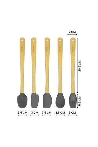 Valletta Indigo 5'li Gri Bambu Silikon Spatula Seti Uzun 26 Cm
