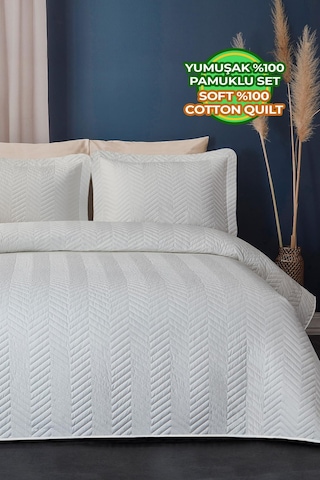 Evlen Home Ross %100 Pamuk Tek Kişilik Yatak Örtüsü Pike Takımı Kapitone Çizgili Günlük Yıkanabilir Beyaz