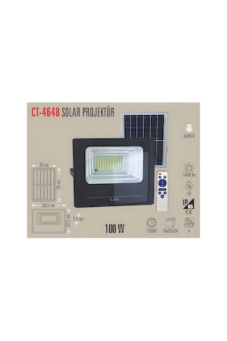 120w Kumandalı Solar Sokak Armatürü Ct-4648, Beyaz Işık