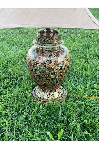 Çiçek Motifli Porselen Abajur 65 CM