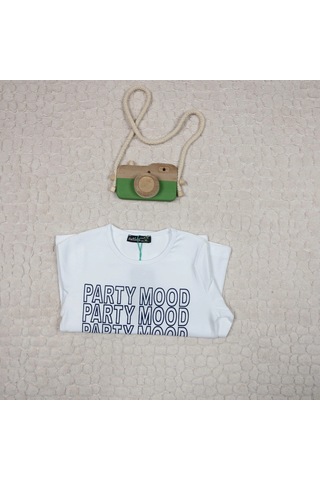 Momikon Kız Çocuk Party Mood Yazılı Pamuklu Sweat Beyaz