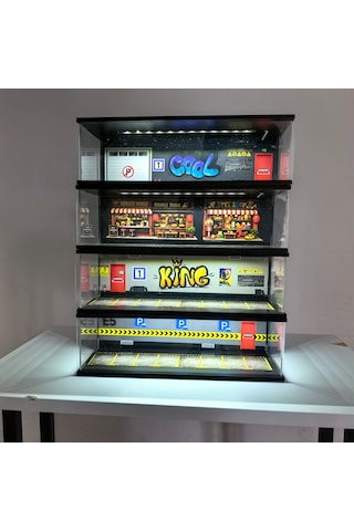 4lü Diorama Garaj 1/64 Ölçek Led Işıklı Usb Kablolu Pleksi Kapak Diorama Araç Sergileme Garajı