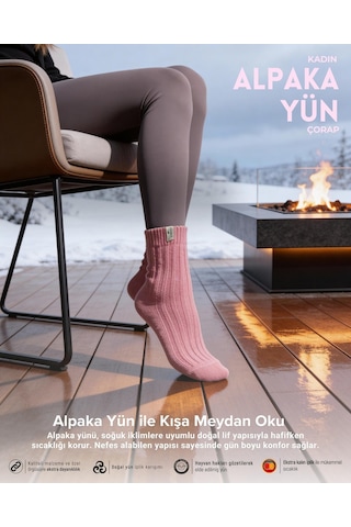 Kadın Alpaka Yün Çorap 3 Lü Paket Pembe