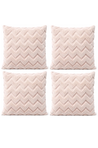 Peluş Dekoratif Kırlent Kılıfı İskandinav Zigzag-balıksırtı 4 Lü Set 42x42 Cm Vizon