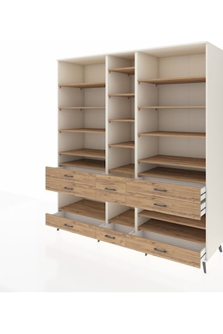 Kronos Dolap 19 Raflı 8 Çekmeceli 220x59x243 Aytaşı-çam/çam Atlas Çam/atlas Çam