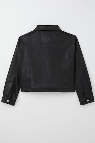 Breeze Kız Çocuk Deri Ceket Çıtçıtlı Desenli 9-14 Yaş, Siyah Siyah