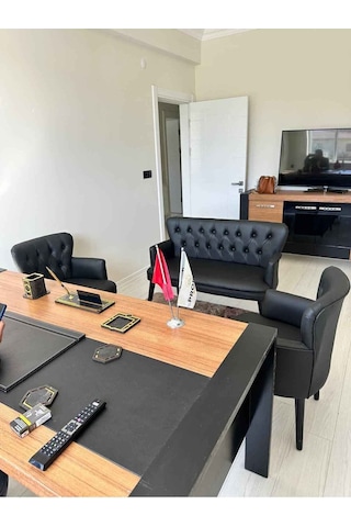 Siyah Deri Ahşap Ayaklı Ofis Koltuğu Ve Kanepeleri Deri Ofis Koltuğu Büro Mobilyası Siyah
