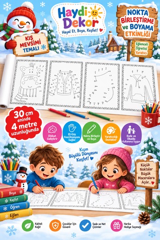 Haydi Dekor Kış Mevsimi Nokta Birleştirme Ve Boyama Rulosu 30 Cm X 4 Metre Çocuklar Için Eğitici Boyama Kağıdı Okul Öncesi Aktivite 1 Adet