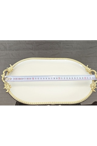 Porselen Büyük Sade Kayık Sunumluk Döküm Gold Çerçeveli Ve Ayaklı 33 Cm Beyaz