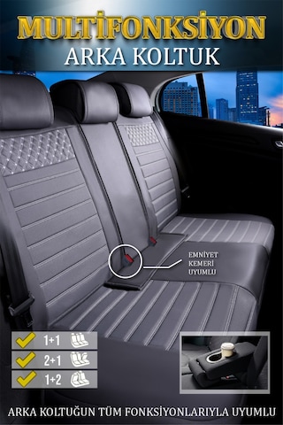 Dacia Sandero 2022 Lüx Deri Oto Koltuk Kılıfı Ön Arka Takım Safir Serisi Füme