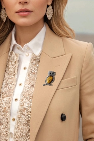 Baykuş Motifi Kaplangözü Broş Br10-7 Açık Kahverengi