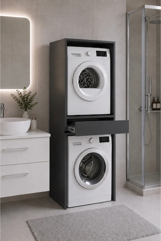 Çamaşır Makinası Dolabı Kurutma Makinası Dolabı 2 Kapaklı 190x67x67 Siyah