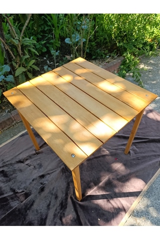Kamp Ve Piknik Masası 70x70x70 Cm Çantalı Katlanabilir Suya Dayanıklı Meşe Renk Bej