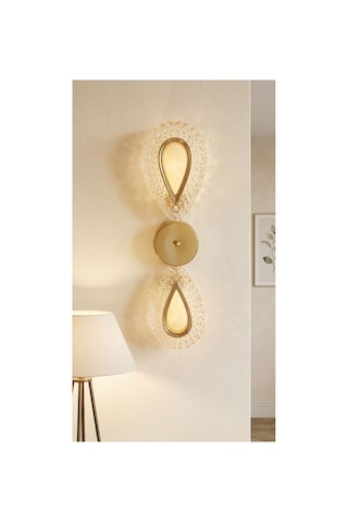Damla Model İkili Gold 3 Renk Modu Kristal Taşlı Salon Mutfak Yatak Çocuk Odası Aplik