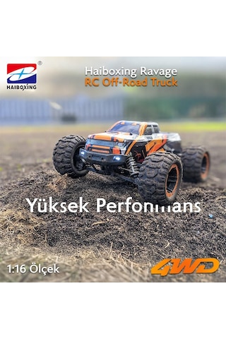 Haıboxıng Rc 1/16 Ravage 45+ Km/h Sürat Uzaktan Kumandalı Rc Model Araba Rtr Elektrikli 4wd Brushless Fırçasız Offroad Truck Turuncu