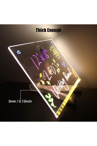 Led Işıklı Akrilik Yazı Tahtası 20x20 Cm Şeffaf Masaüstü Not Panosu, Usb Bağlantılı, 7 Renkli