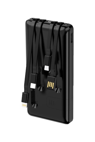 10000mah Powerbank Kendinden Kablolu Led Işıklı Taşınabilir Şarj Aleti Telefon Standlı Siyah