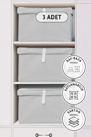 Kapaklı Mega Plus 3'lü Hurç 70x40x30 - Gri Gri