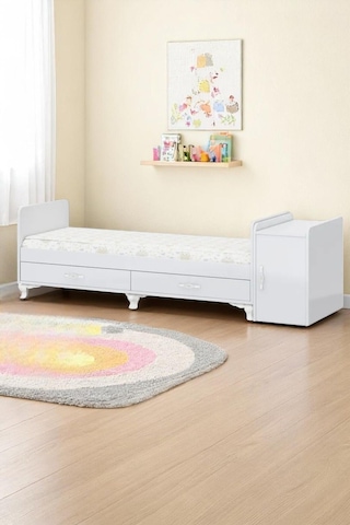 Anne Yanı, Sallanır, Büyüyen Bebek Beşiği, Yataklı, Mavi Uyku Setli, Çekmeceli, Kapaklı 60 X 120 Mavi
