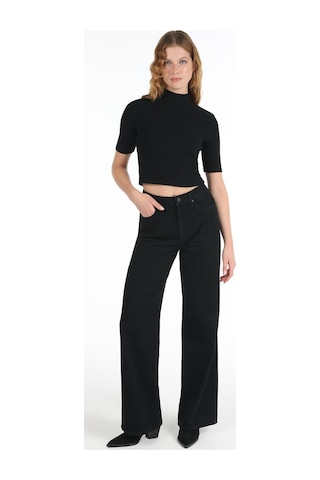 Colins 970 Berry Normal Kesim Geniş Paça Yüksek Bel Kadın Siyah Jean Pantolon 001