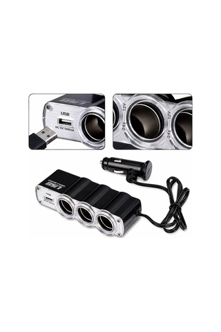 3'lü Araç Çakmaklık Çoklayıcı Usb Şarj Girişli 12v-24v Oto Çakmak Soketi Dönüştürücü