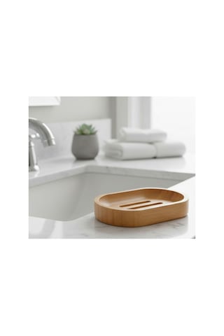 Kamptek Ahşap Yuvarlak Bambu Katı Sabunluk Dekor Lavabo Duş Sabunluk Oval Tasarım Renkli