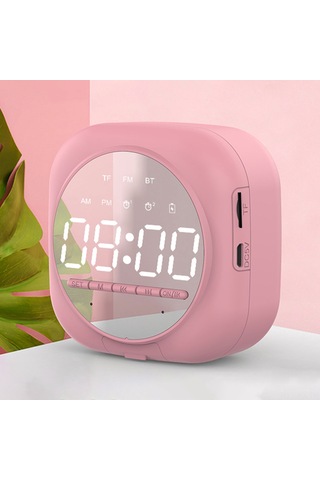 Kangvka Pink Bluetooth Hoparlör - Led Ayna, İki Alarm, Tf Kart Oynatma, Sesli Ödeme Bildirimi, Ayarlanabilir Parlaklık