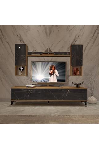 Decoraktiv Eko 5da Mdf Std Gold Tv Ünitesi Tv Sehpası Pera - Siyah Mermer