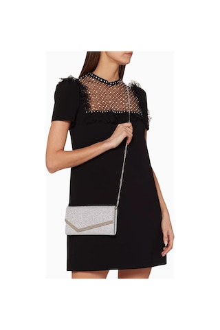 Jimmy Choo Jımmy Choo Emmie Clutch Çanta, Ince Simli Deri, Gümüş Renk Lüks Gece Tasarımı