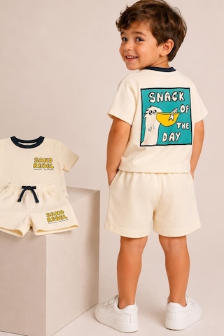 Monila Erkek Çocuk Pamuklu Bisiklet Yaka Baskılı T-shirt Ve Şort Alt Üst Takım Taş