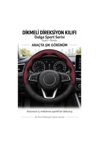 Trobus Peugeot Rifter 2019-2023 Uyumlu Dikmeli Direksiyon Kılıfı Dalga Sport Siyah Bordo Siyah - Bordo