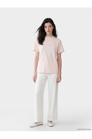 Lcw Comfort Pembe Çiçek Nakışlı %100 Pamuklu Kadın Tişört