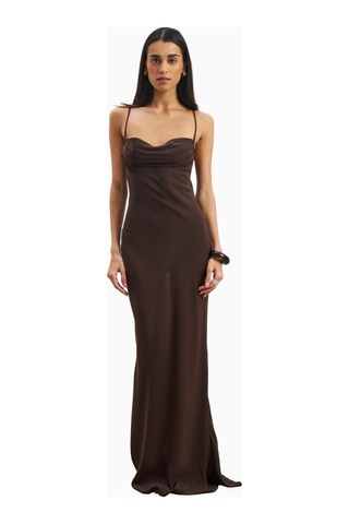 United Colors Of Benetton Because Of Alice Ruched Chiffon Maxi Dress Kadın Elbise Kahverengi